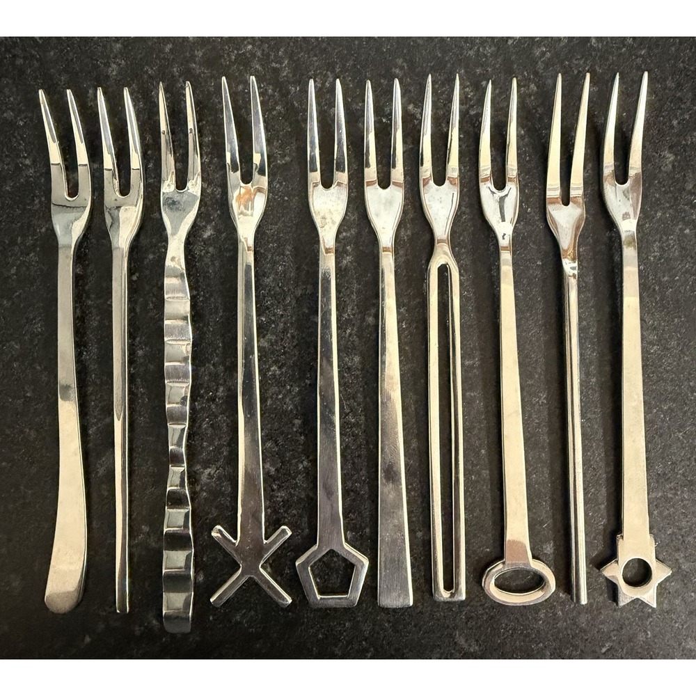 Sambonet Italy 10pc Cocktail Appetizer Fork Set Stainless Steel Geometric MCM